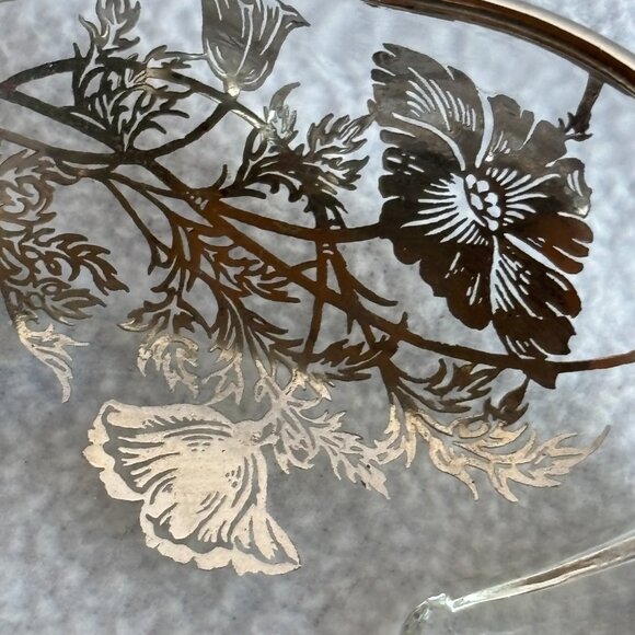 Flanders Poppy Sterling Silver on Clear Glass 3-Handled Dish - Picture 5 of 15